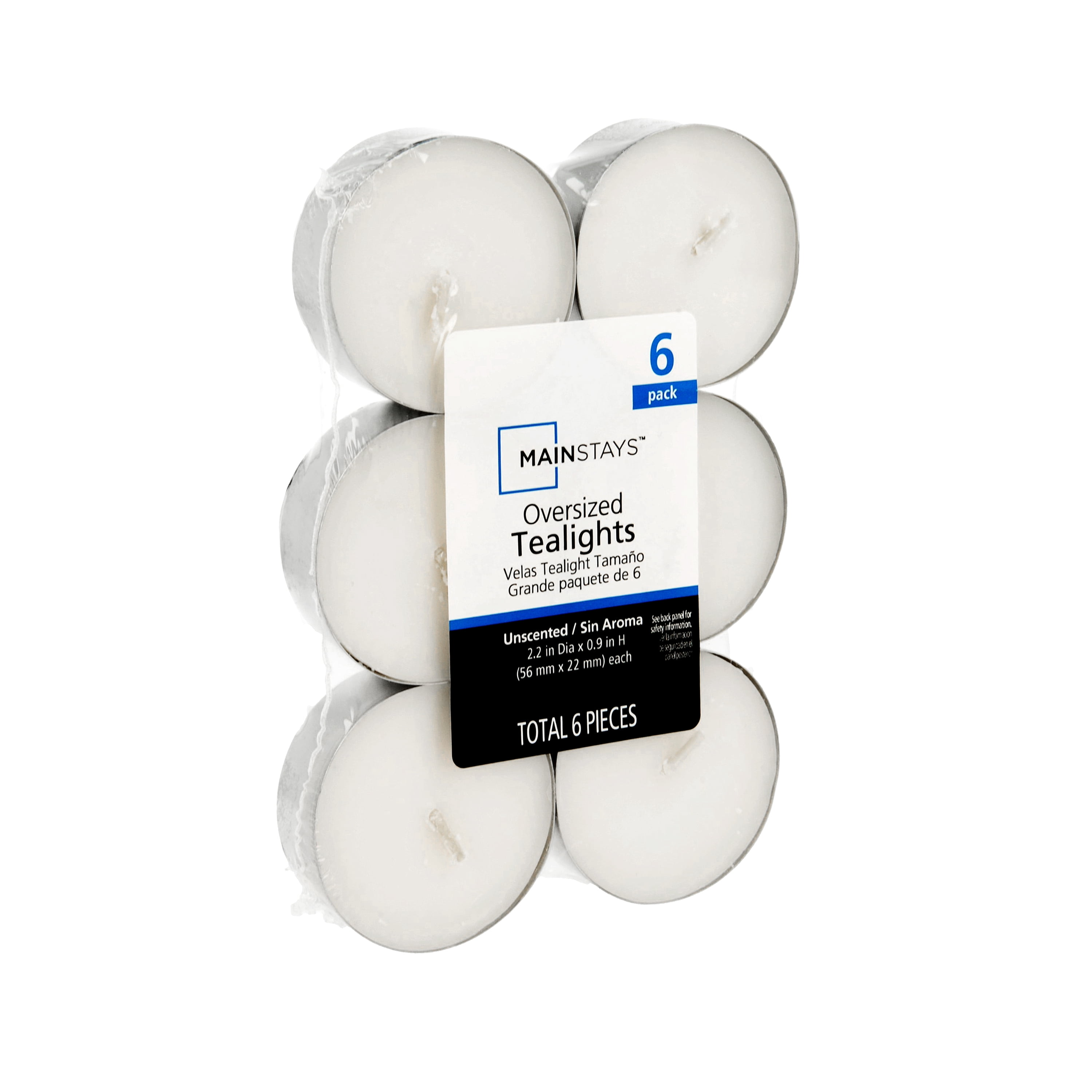 Mainstays, Oversized White Unscented, Indoor/Outdoor Tealight Candles, 6 Count