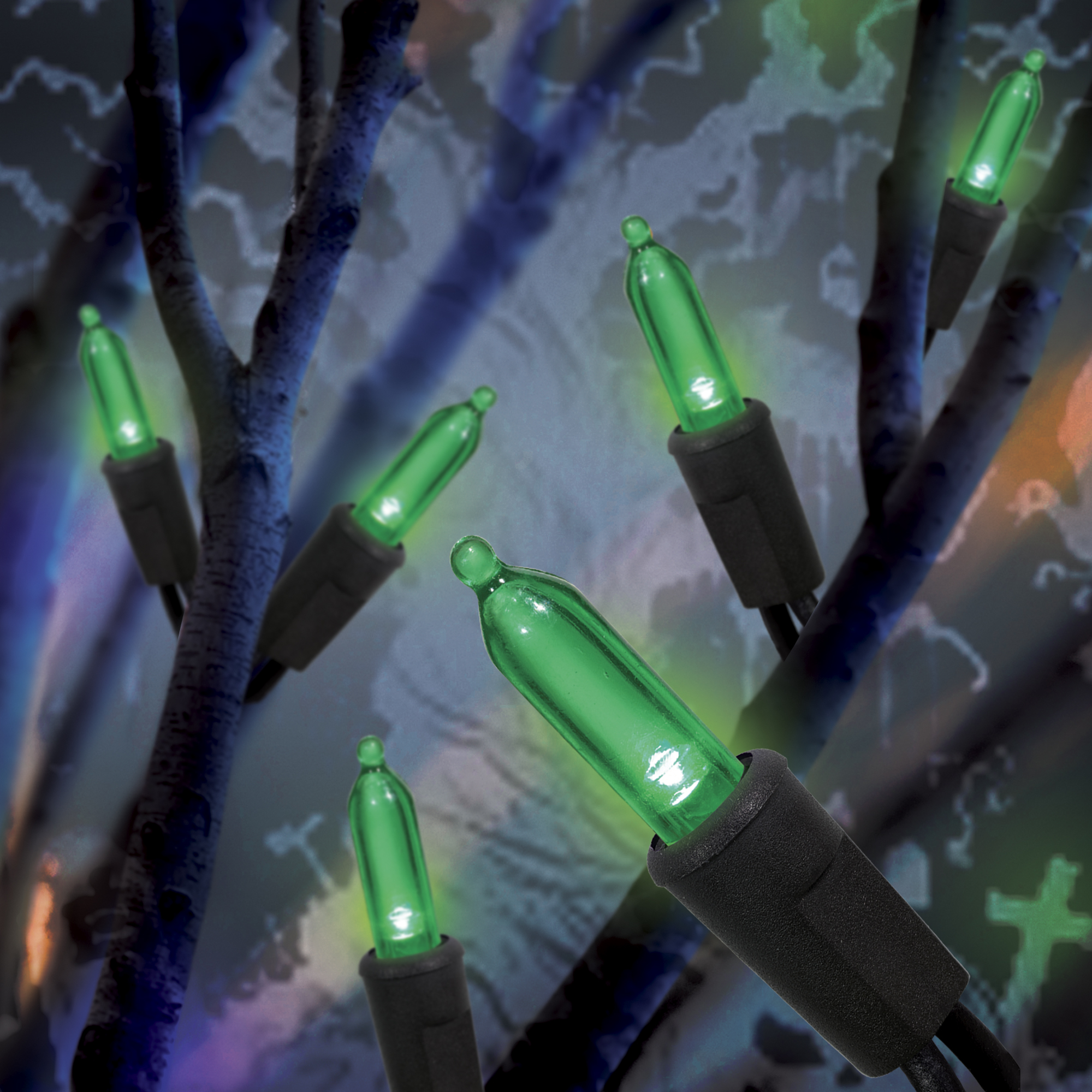 Green Lights, 50CT, LED Minis, 9.5ft, Halloween Indoor/Outdoor, by Way To Celebrate