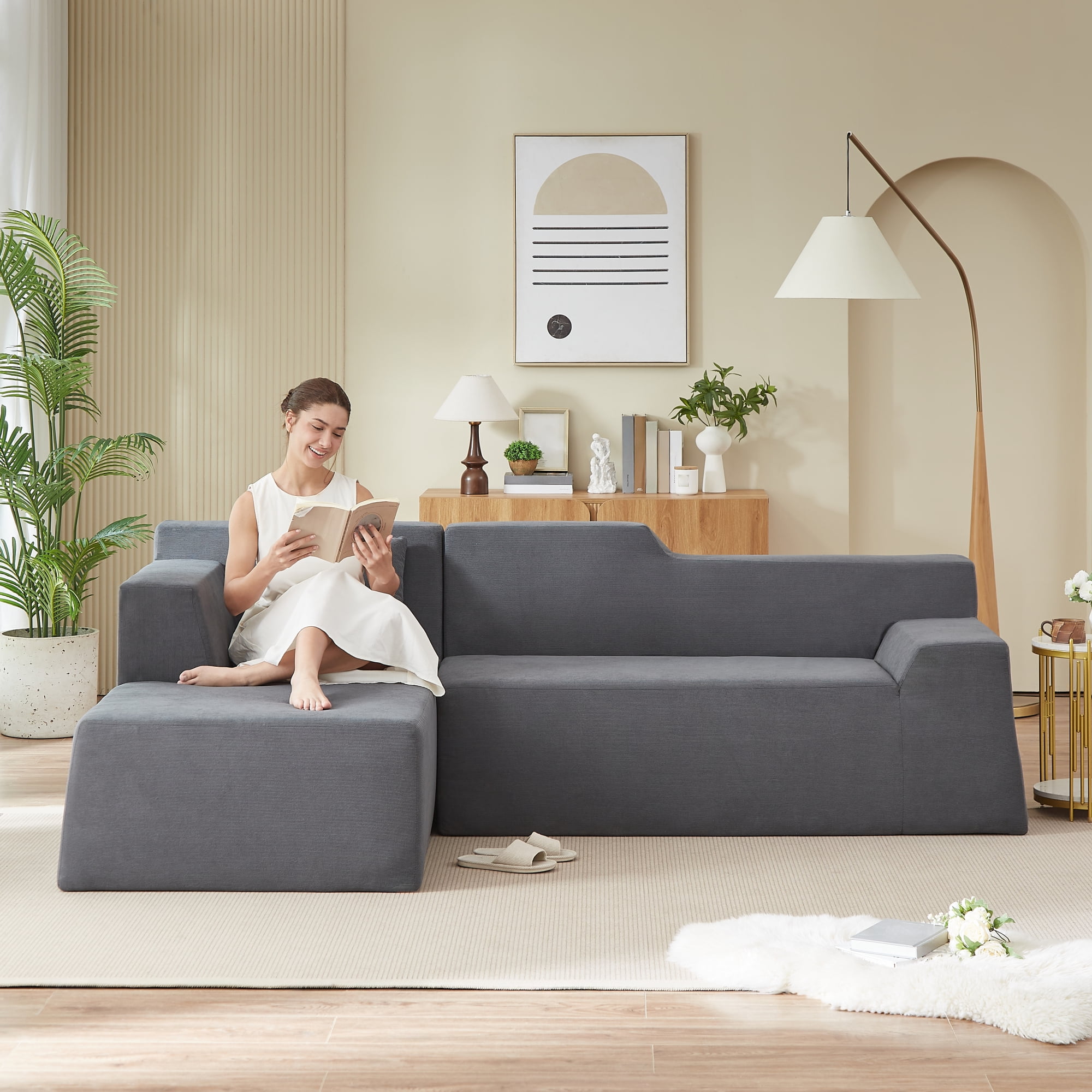 Leumius 96" Modular Sectional Sofa Couches,L-Shape Couch 3 Seat Modular Sofa Memory Foam Sectional Couches for Living Room, Cloud Couch with Oversized Chaise(Dark Gray,Left Facing Chaise)