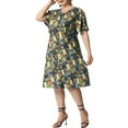 thumbnail image 1 of Unique Bargains Robe Élégante à Manches Courtes Motif Floral pour Femmes Grande Taille Jaune 3X, 1 of 5