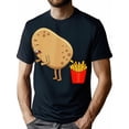 thumbnail image 1 of T-Shirt Graphique Pomme de Terre et Frites, Coton Unisexe Col Rond Manches Courtes, Motif Géométrique Haut Décontracté, Adapté à Toutes les Saisons, Coupe Régulière Fête des Pères, Fête des Mères, Nouvel An, Printemps, 1 of 7