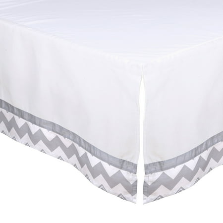 The Peanut Shell Tailored Crib Skirt Solid White With Grey Zig