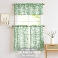 thumbnail image 2 of Tier Kitchen Curtains for Bathroom 24" Green and White Leaves Print Tiers for Laundry Room Basement 2 Panels, 2 of 6