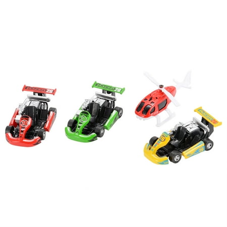 4PCS Diecast Metal Car Models Racers and Helicopter Play Set Pull Back Cars Vehicle