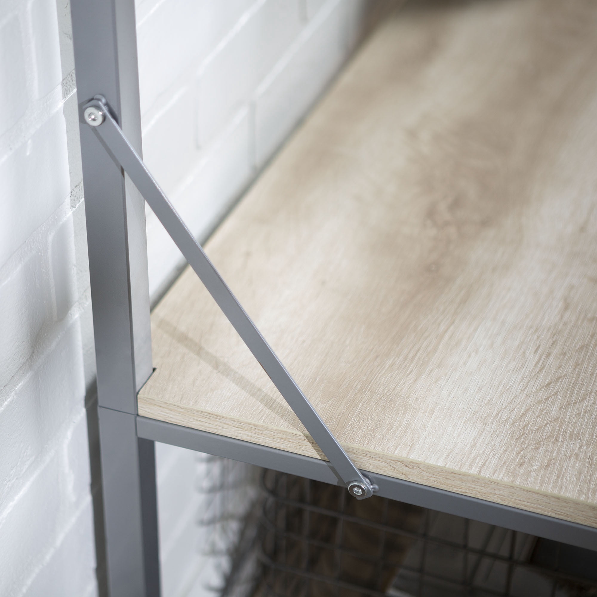 Woven Paths Industrial Hall Tree with Bench and Coat Hooks, White Oak
