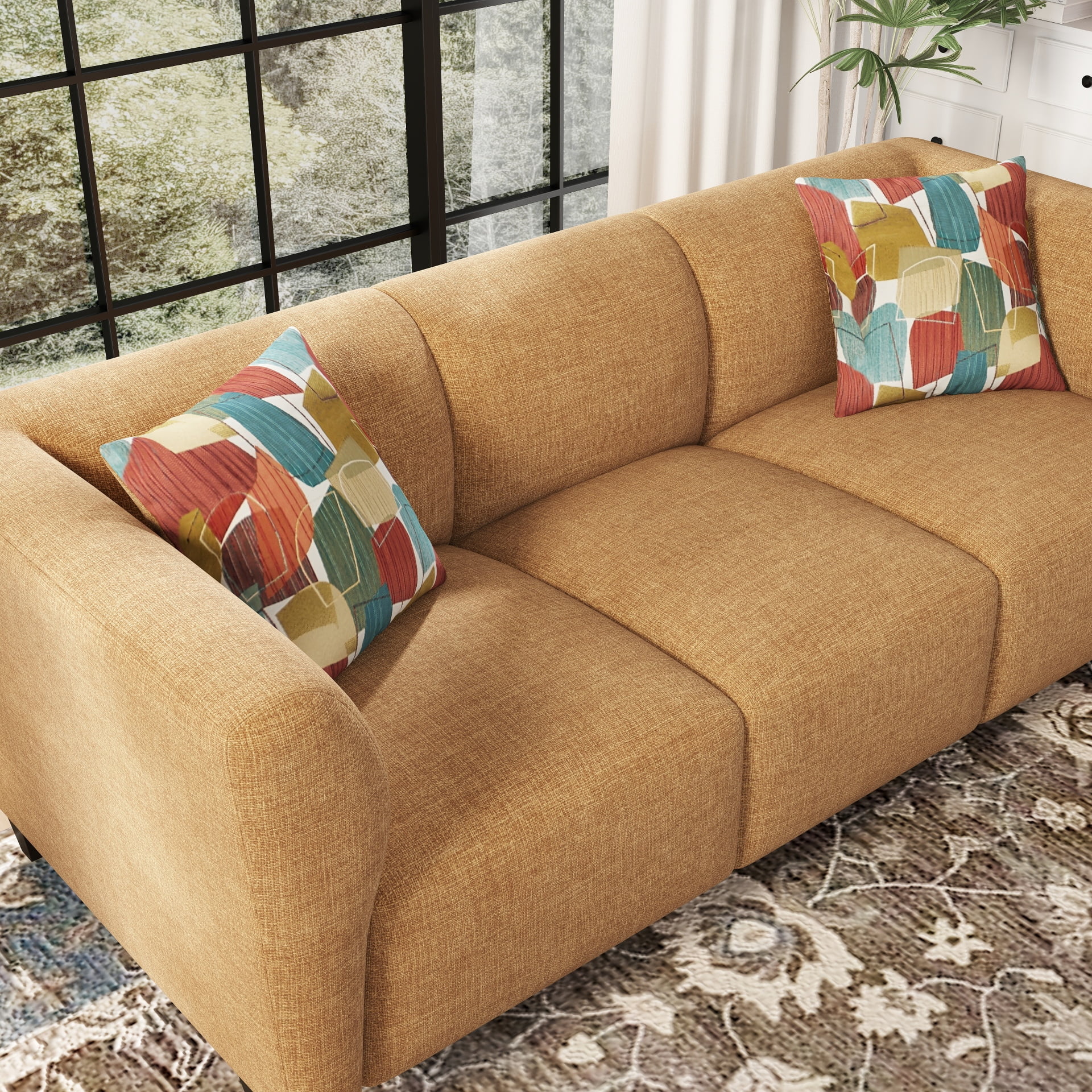 Roundhill Furniture Della Upholstered Stationary Sofa, Yellow
