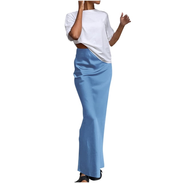Fankiway Women's Plus Size Flowing Fashion Satin Drop Fishtail Skirt, Large