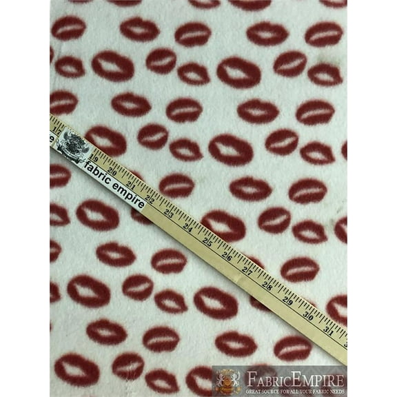 Fleece Fabric Printed ANTI PILL RED LIPSTICK WHITE BACKGROUND 60" WIDE SOLD BY THE YARD