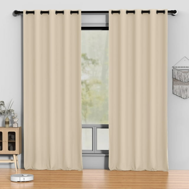 Cortinas Blackout Beige 52 x 96 Pulgadas, Juego de Cortinas Térmicas Aisladas Negras de 2 Paneles, Cortinas Que Reducen el Ruido y Oscurecen la Habitación para Recámara, Sala de Estar, Protección de