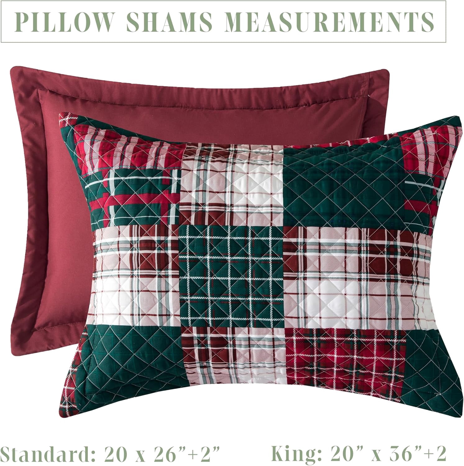 Elegant Comfort 3-Piece Plaid Patchwork Reversible Quilt Set - Soft Bedspread with Matching Pillow Shams, Heavyweight Stitching, All Season Quilted Coverlet - Twin, Burgundy
