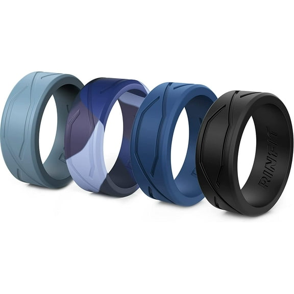 Rinfit Silicone Wedding Ring for Men - Soft Rubber Wedding Band Replacement - 4Love Collection - 4 Rings Pack