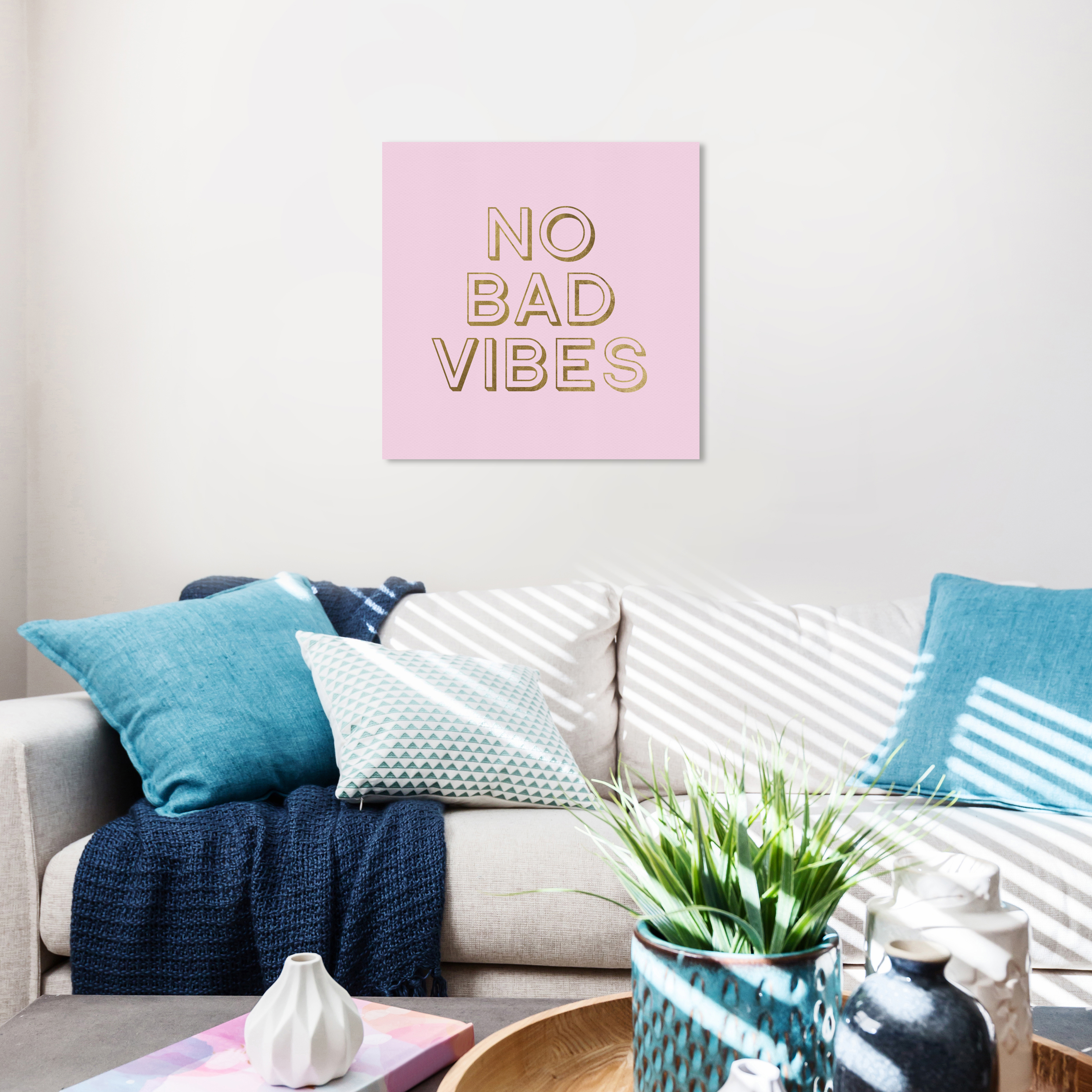 Wynwood Studio Prints No Bad Vibes Typography and Quotes Inspirational Quotes and Sayings Wall Art Canvas Print Pink Pastel Pink 20x20
