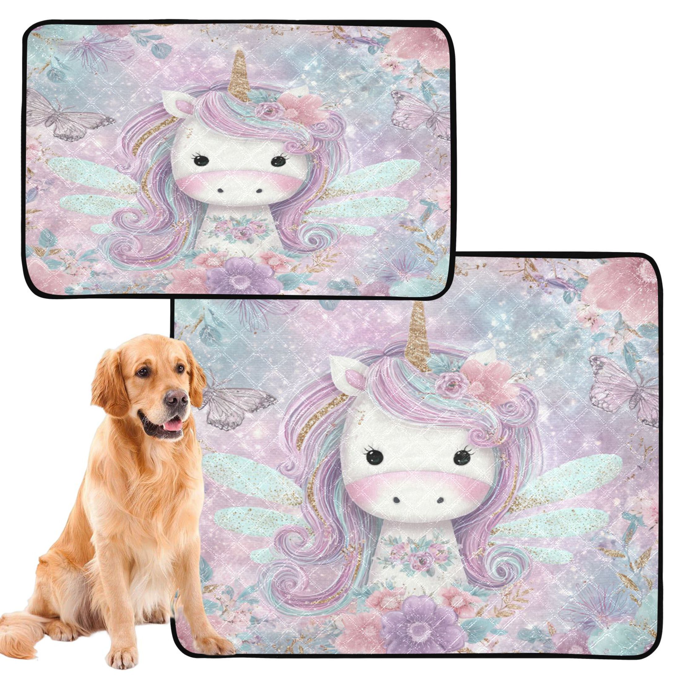 Qxltty Beautiful Unicorn Cat litter Pads Pet Set of 3 Diaper Mats Center Anti-leakage Layer Absorbent Soft and Comfortable