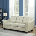 thumbnail image 2 of Modern Tufted Ivory Leather 3-Seater Sofa | Genuine Leather Living Room Couch with Solid Wood Legs & Diamond Stitching | 86" L, 2 of 6
