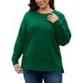 thumbnail image 4 of FlorCurve Plus Size Sweatshirts for Women Side Slit Pullover Sweatshirts Crew Neck Long Sleeve Lightweight Oversized Cotton Blouse, Green XL, 4 of 9
