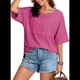 thumbnail image 3 of Blusas de Punto Gofre para Mujer, Moda 2025, Blusas de Patchwork Extragrandes con Cuello Redondo y Mangas 3/4, Color Rosa y Rojo XL, 3 of 6