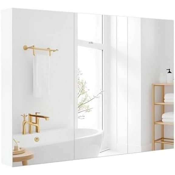 Large Bathroom Medicine Cabinet with Mirror & 3 Mirrored Doors, Wall Mounted, Adjustable Shelves, 36 x 4.5 x 25.5 Inches