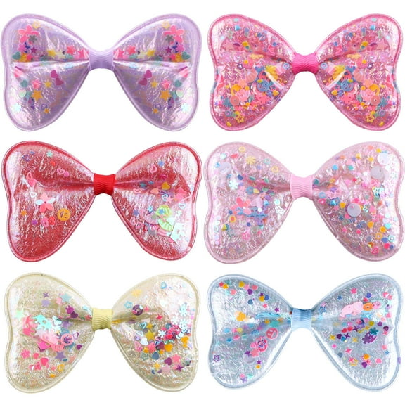 6PCS Baby Girls Pigtail Bows Sparkly Sequin Glitter Hair Bows With Alligator Clips Hair Barrettes Accessory for Girls Toddlers Kids Teens