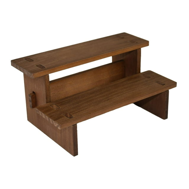 QualitChoice Wooden Display Riser Shelf Collectibles Display Stand for Dolls Figures Toys 3 Layer 40cm Brown 2 Layer 20cm