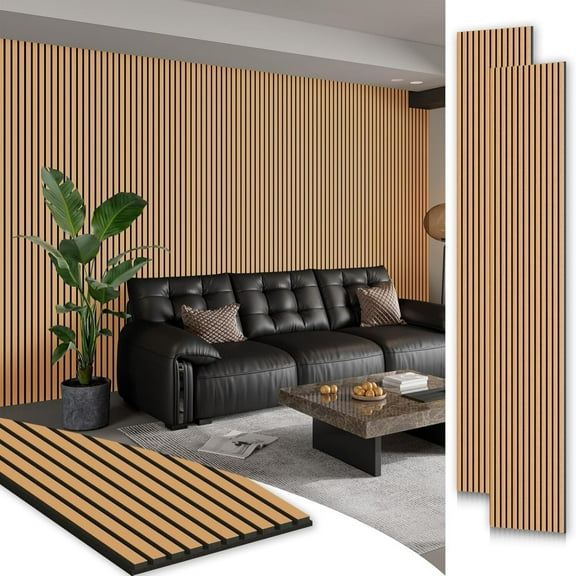 Easy4Home 2Pcs 106"x20.5" Wood Slat Soundproof Wall Panels Acoustic 3D Fluted Decorative Panels, Light Brown