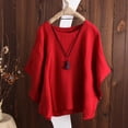 thumbnail image 2 of Women Casual T-shirt O-neck Batwing Short Sleeve Tee Shirt Loose Fit Solid Color Pullover Tops Streetwear-M,Red, 2 of 4