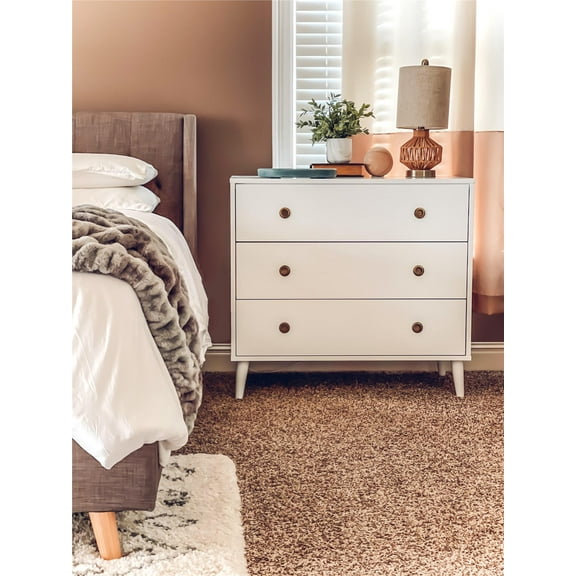 Nmkwnr 3 Drawer Dresser with Handle, Storage Cabinet for Living Room, Bedroom, White