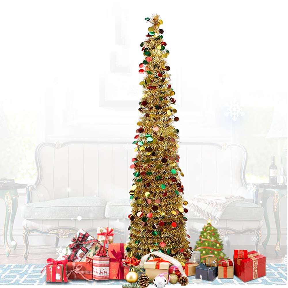 Pop Up Christmas Tinsel Tree Collapsible Colorful Sequin Artificial