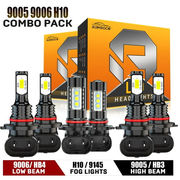 For GMC Sierra 3500 2003 2004 2005 2006 Hi/Lo Bulbs Fog Lights LED Headlight Bulbs 6000k Pack of 6 Combo Kit 9005+9006+H10 White 8000LM 50000 Hours Lifespan High Power Lamps 300% Brighter