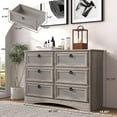 thumbnail image 2 of HUJAUU 6 Drawer Dresser for Bedroom, Rattan Wide Chest of Drawers for Living Room, Gray, 2 of 7