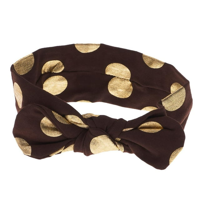Diadema con lazo y turbante con orejas de conejo para niñas pequeñas, con lunares bonitos marrón
