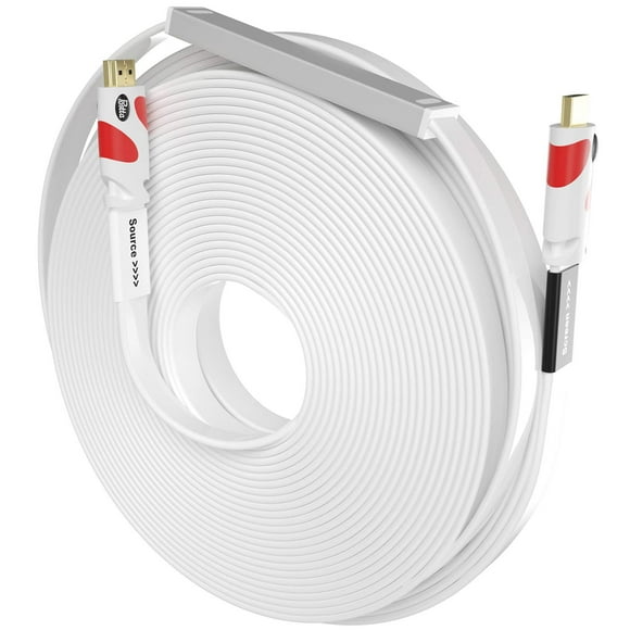 Postta Flat HDMI Cable 75 Feet Flat HDMI 2.0 Cord with Built-in Signal Booster Support 4K(2160P),3D,2K(1080P),Ethernet and Audio Return(White-Red)