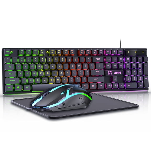 Wired Gaming Keyboard and Mouse Combo,RGB Backlit Mechanical Feel Gaming Keyboard Mouse Set with 104 Keys,USB Wired,RGB Lights for Windows PC Gamers Desktop Computer Laptop