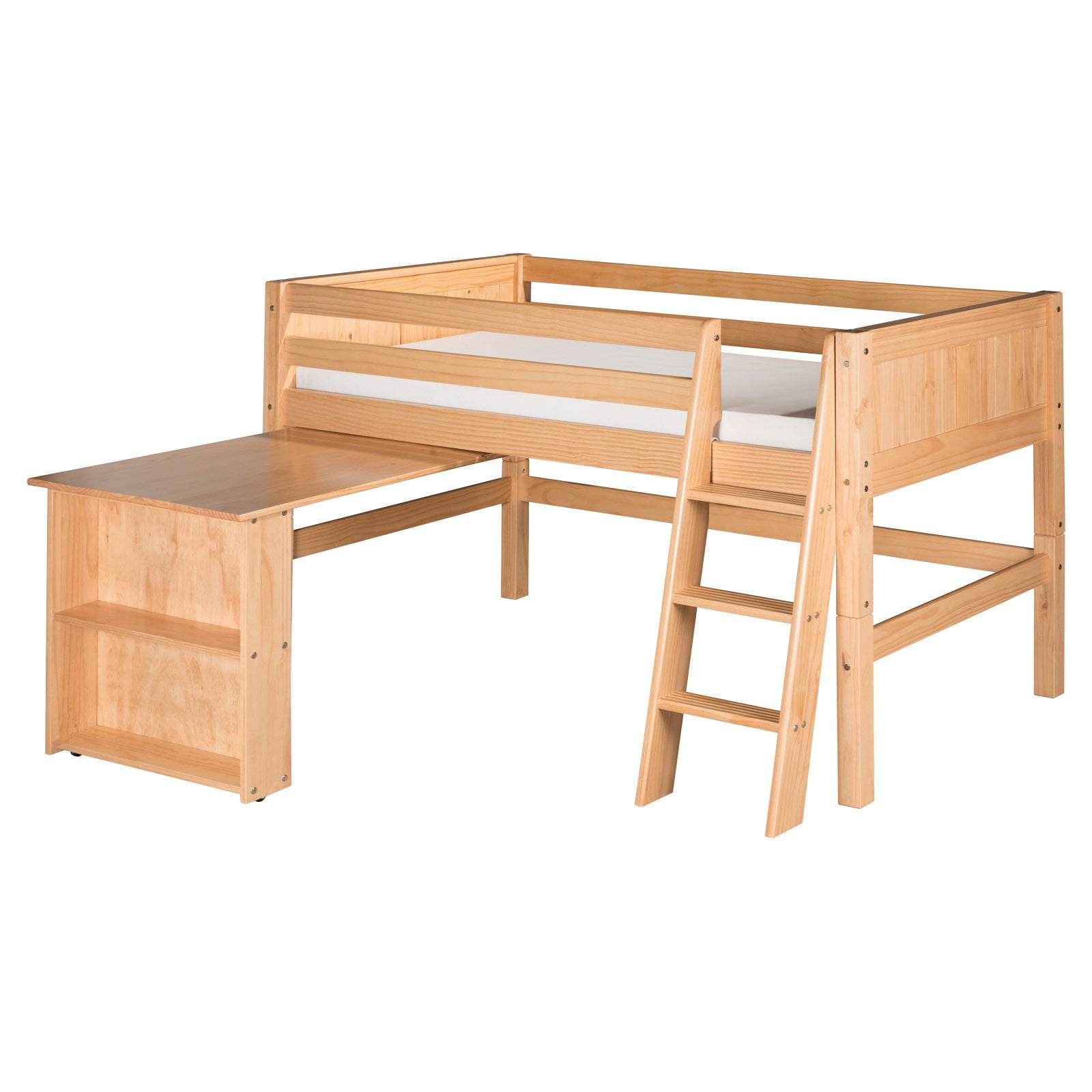 Camaflexi Twin Size Low Loft Bed with Retractable Desk Panel