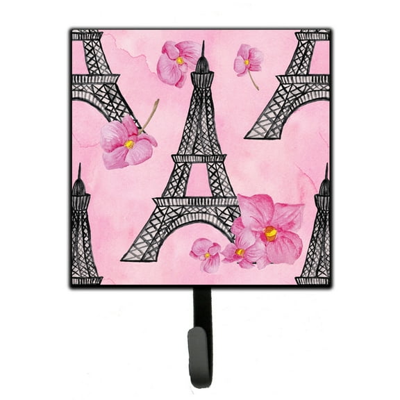 Watercolor Pink Flowers and Eiffel Tower Leash or Key Holder