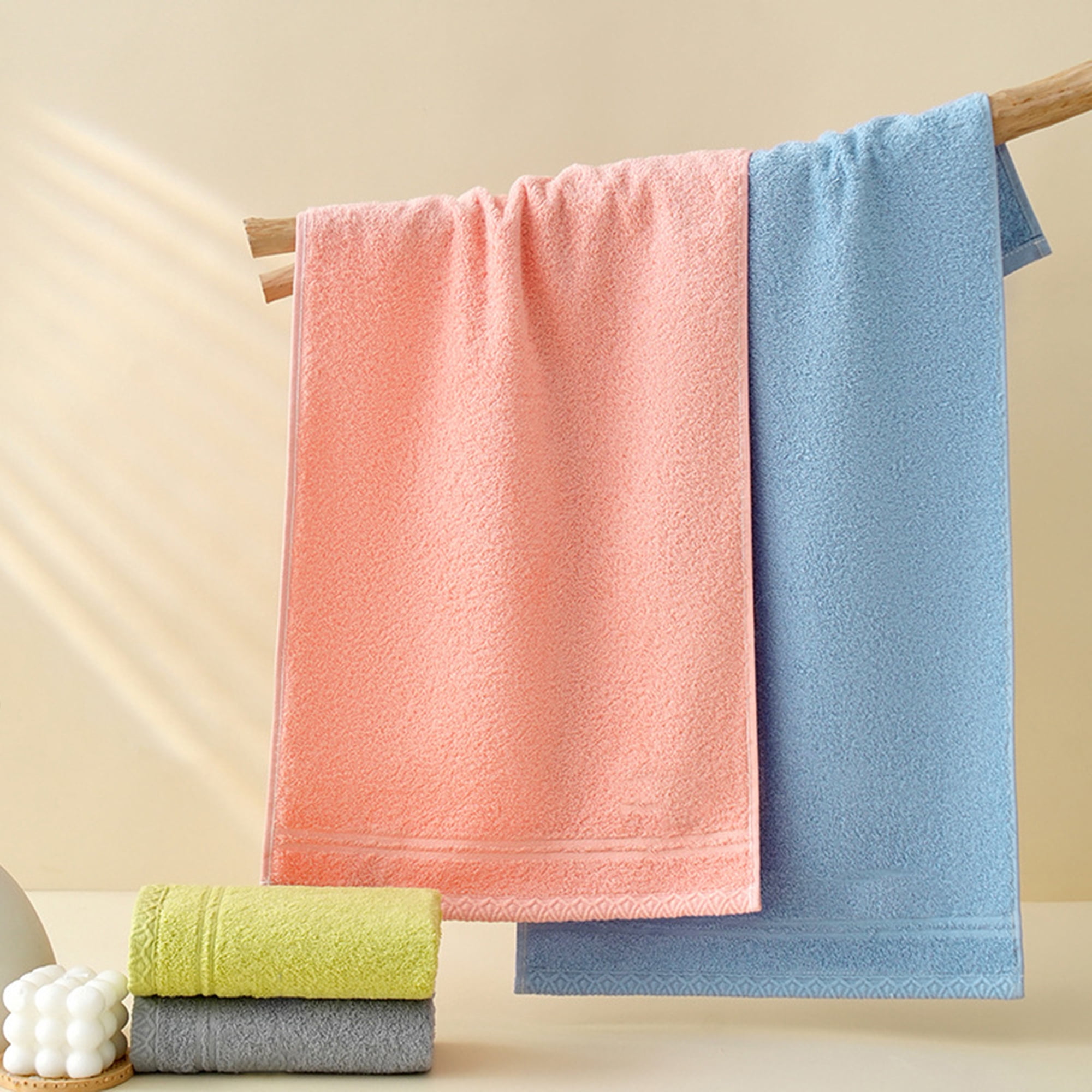 Unique Bargains Cotton Hand Towels Solid Soft Absorbent Towels Light Pink 2-Piece