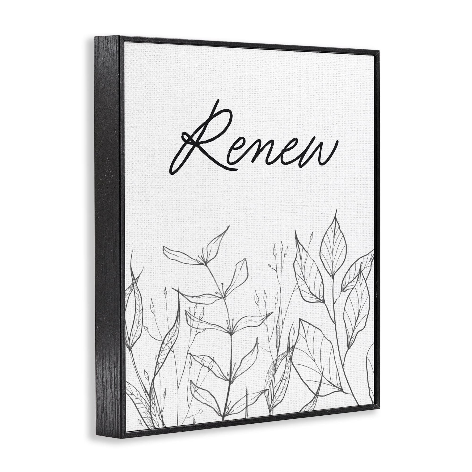 Renew with Leaf Outlines Black Framed Giclee Art, design by Lettered and Lined