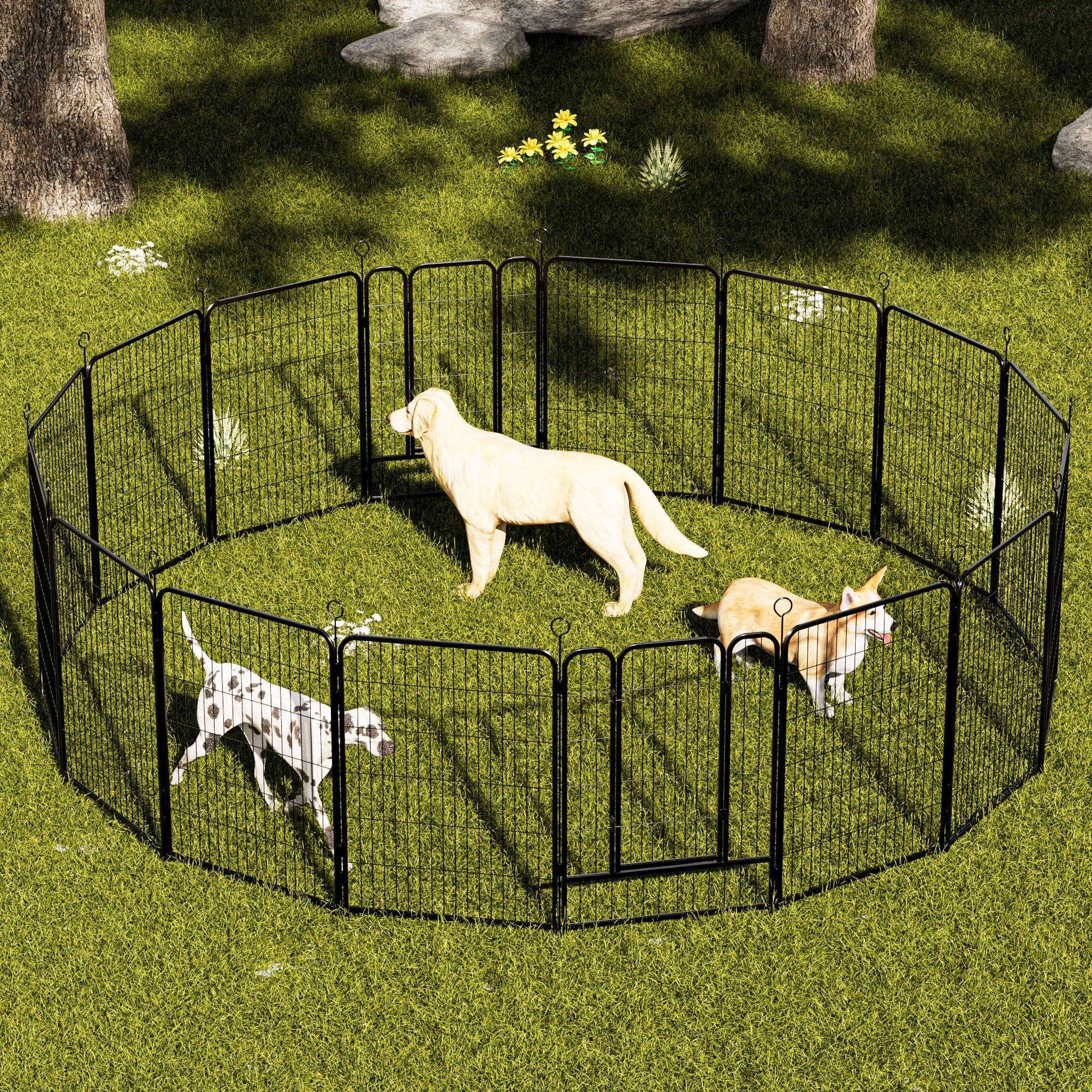 40 Inch Dog Playpen, 16 Panels Heavy Duty Metal Pet Exercise Pen Indoor Outdoor Fence Panels Rust-Resistant, Removable, Tool-Free Setup Anti-Skid, Expandable Design