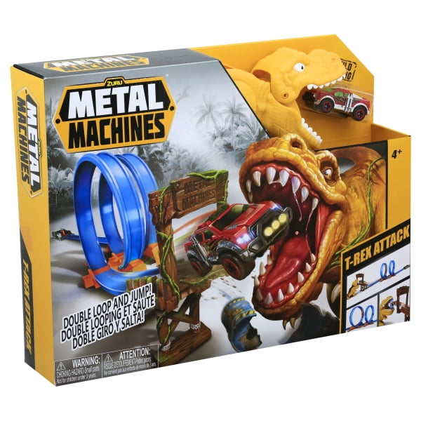 Yellow DIno and Red Truck ZURU Metal Machines T-Rex Attack Playset NEW! 