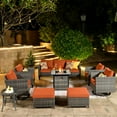thumbnail image 2 of Ovios 9 Pieces Outdoor Patio Furniture with 30Inch Gas Fire Pit Table CSA Approved Grey Wicker Conversation Set with 360 Degree Swivel Rocking Chair, Metal, 2 of 8