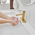 thumbnail image 2 of Widespread Waterfall Single Handle Wall Mounted Bathroom Faucet in Brushed Gold, 2 of 9