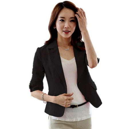 Lavaport Women Fashion 3/4 Sleeve Blazer One Button Short OL Suit