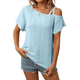 thumbnail image 1 of Blusas Cruzadas de un Solo Hombro para Mujer, Camisetas de Verano con Hombros Descubiertos, Blusas Casuales de Corta con Ojales. Azul L, 1 of 8