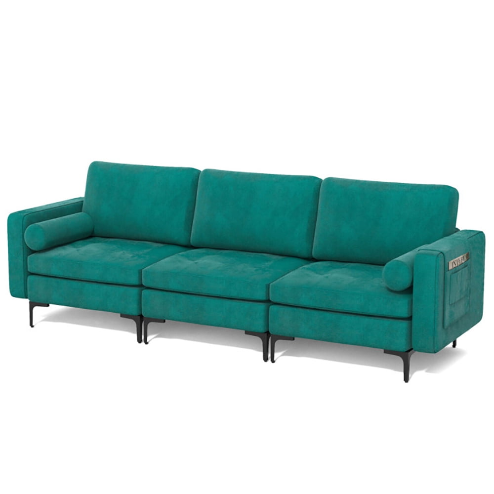 Finihen Sectional Sofa Couch, 3-Seat Sofa Sectional with Side Storage Pocket and Metal Leg, for Living Room, Bedroom, Teal Finihen Sectional Sofa Couch, 3-Seat Sofa Sectional with Side Storage Pocket and Metal Leg, for Living Room, Bedroom, Teal