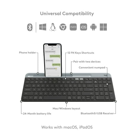 Logitech - K580 Multi-Device Chrome OS Edition Full-size Wireless Membrane Keyboard - Graphite
