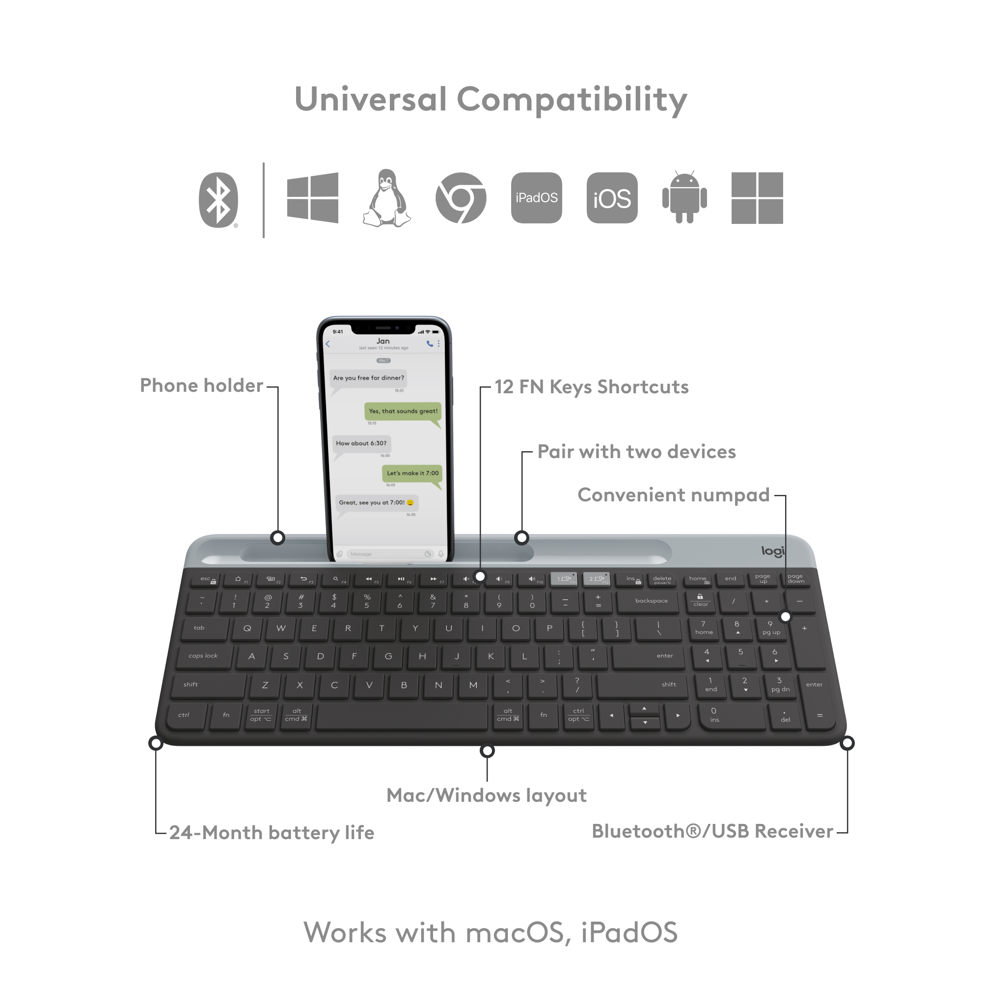 Logitech K585 Slim Wireless Keyboard with Phone Cradle photo 4
