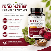 Healbend Organic Beet Root Capsules 1300mg - Nitric Oxide Booster Beets Support Healthy Blood Pressure, Heart Health, Circulation Superfood - 120 Count