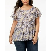 Lucky Brand Trendy Plus Size Tie-Back Pepl Blue Multi 2X