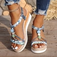 thumbnail image 2 of Rokment Womens Beach Platform Wedges Dress Sandals Bohemian Beads Braided Elastic Ankle Strap Espadrilles Slingback High Heels Bridal Summer Shoes B Size 7, 2 of 6