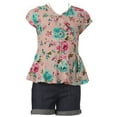 thumbnail image 1 of Big Girls 2 Pieces Girl Short Set Floral Top Jeans Pants Party Casual Outfit Kids Clothing Pink 8 (J21KS40), 1 of 2