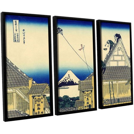 ArtWall Katsushika Hokusai "Mitsui Shop on Suruga Street in Edo" 3-Piece Floater Framed Canvas Set